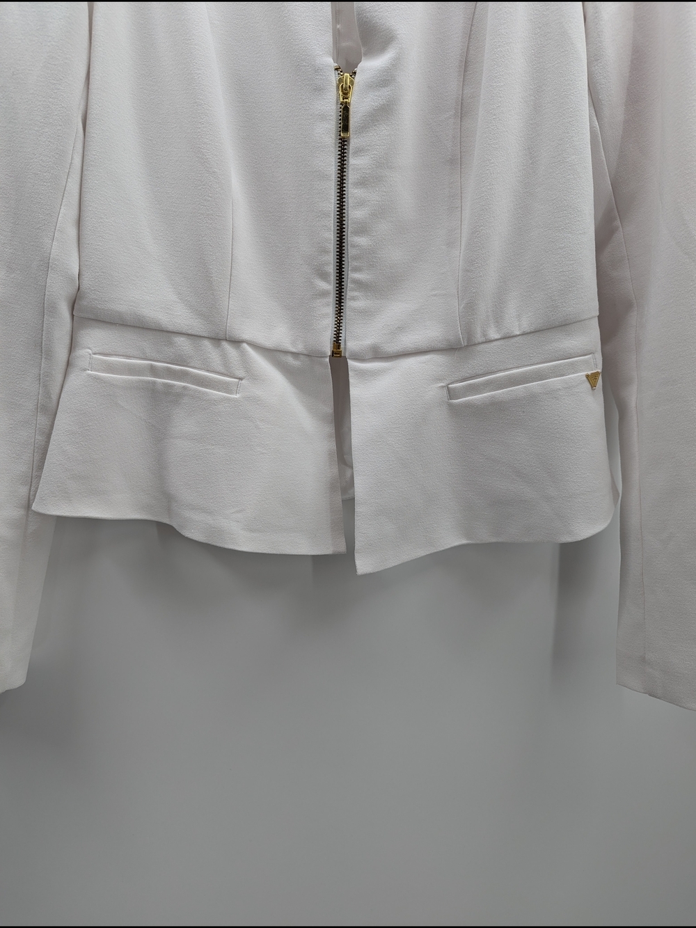 Guess Zip-Front Peplum Blazer Professional Small White Women's Career Workwear - Picture 6 of 9